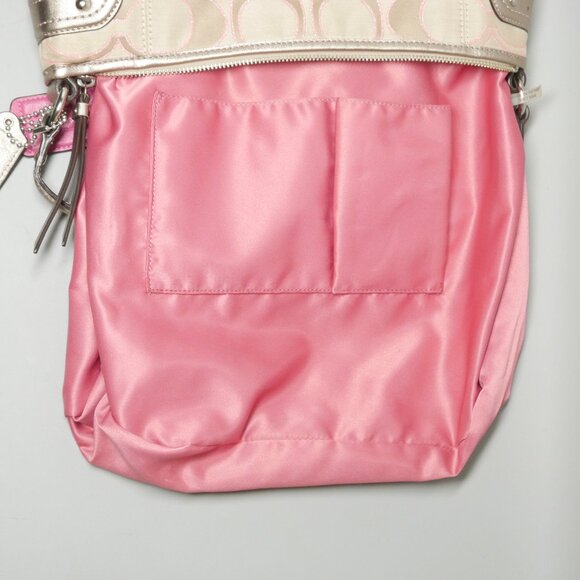 Coach Metallic Pink Daisy Outline Signature Metallic Hobo Bag Clean Gently Used - Picture 6 of 7